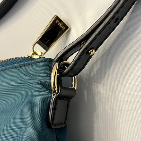 Furla dark green nylon & black leather tote satchel, cross-body, two-way. - Picture 5 of 16